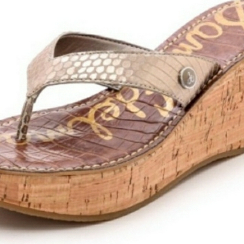 Sam Edelman Gold Spotted Thong Platform Sandals.